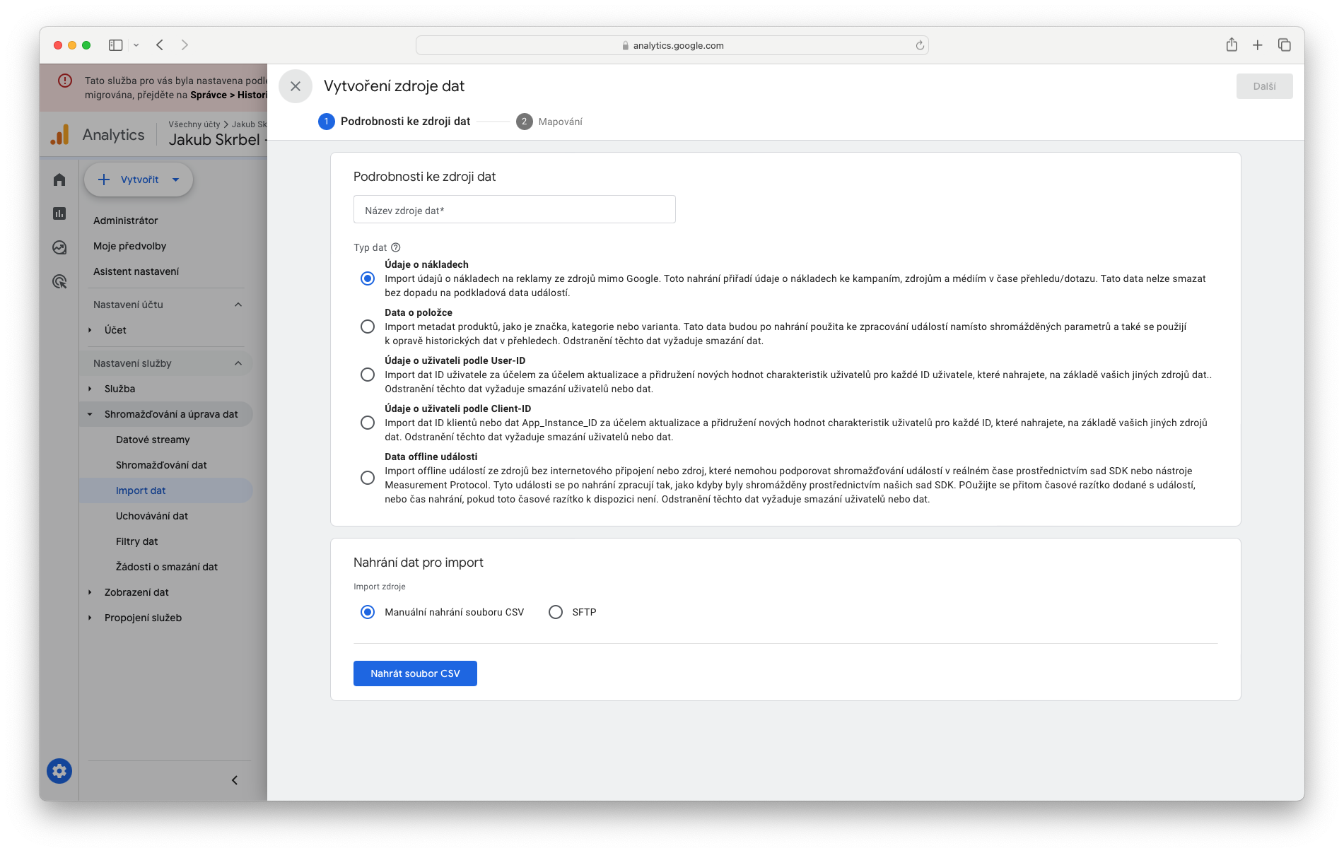 Google Analytics 4 - Import nákladů