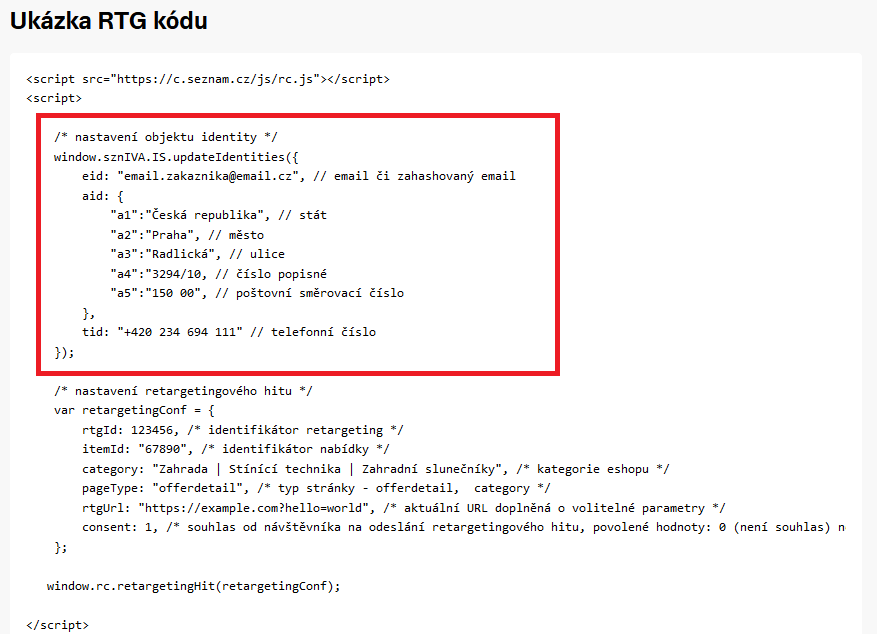 Ukázka nového kódu Seznam Sklik